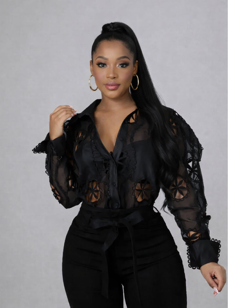 Noir Petal Sheer Blouse
