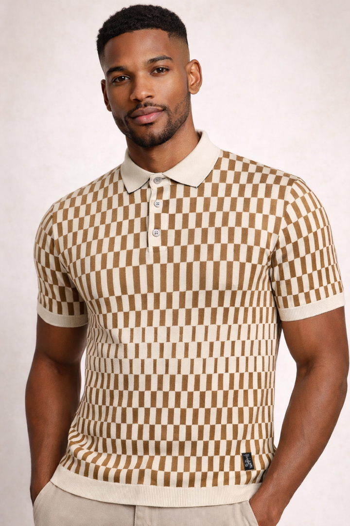 AT Santino - Butternut and Cream (Jacquard Knit Polo)