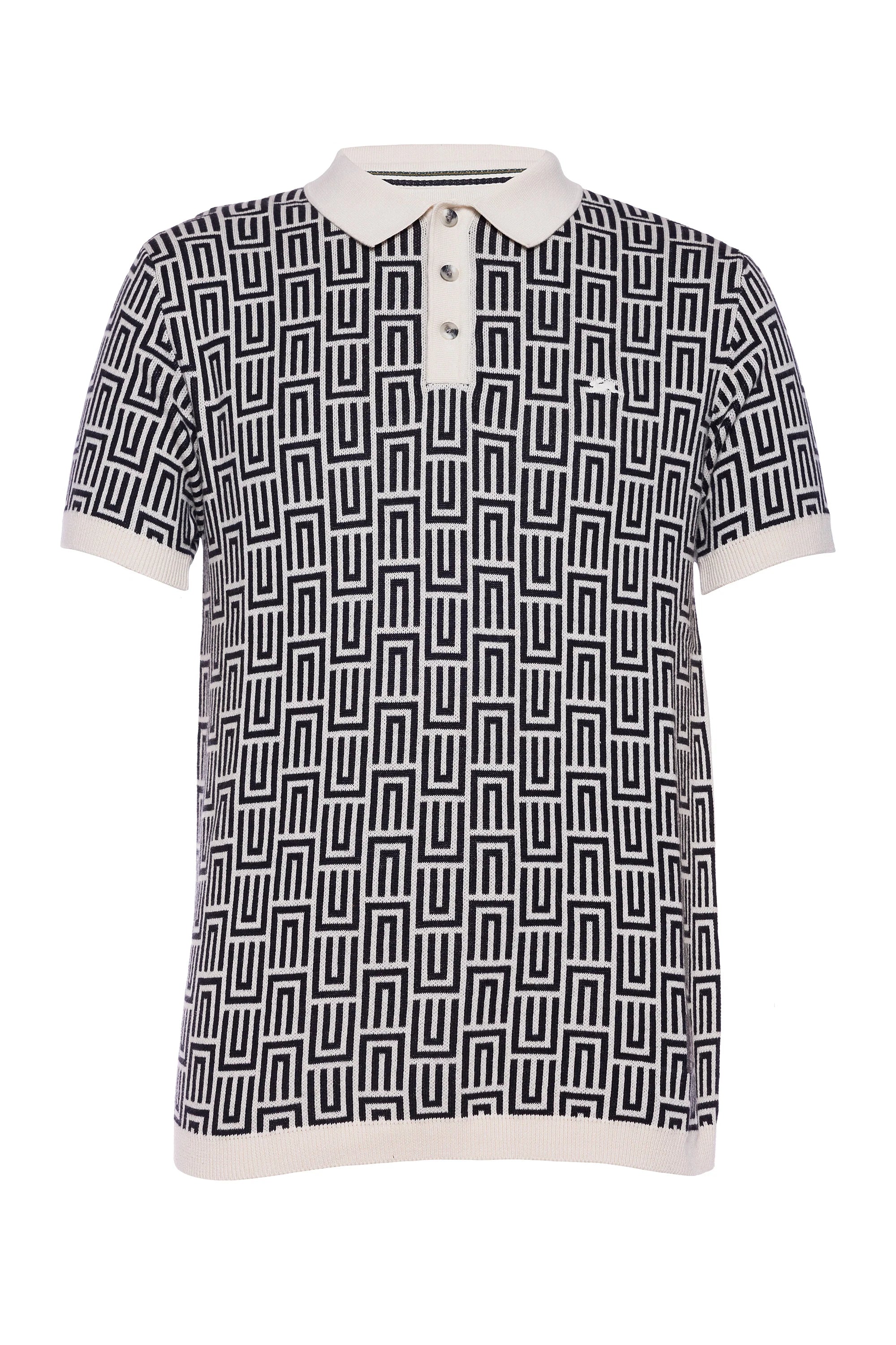 AT Bennett | Black & Cream Sweater Knit Polo