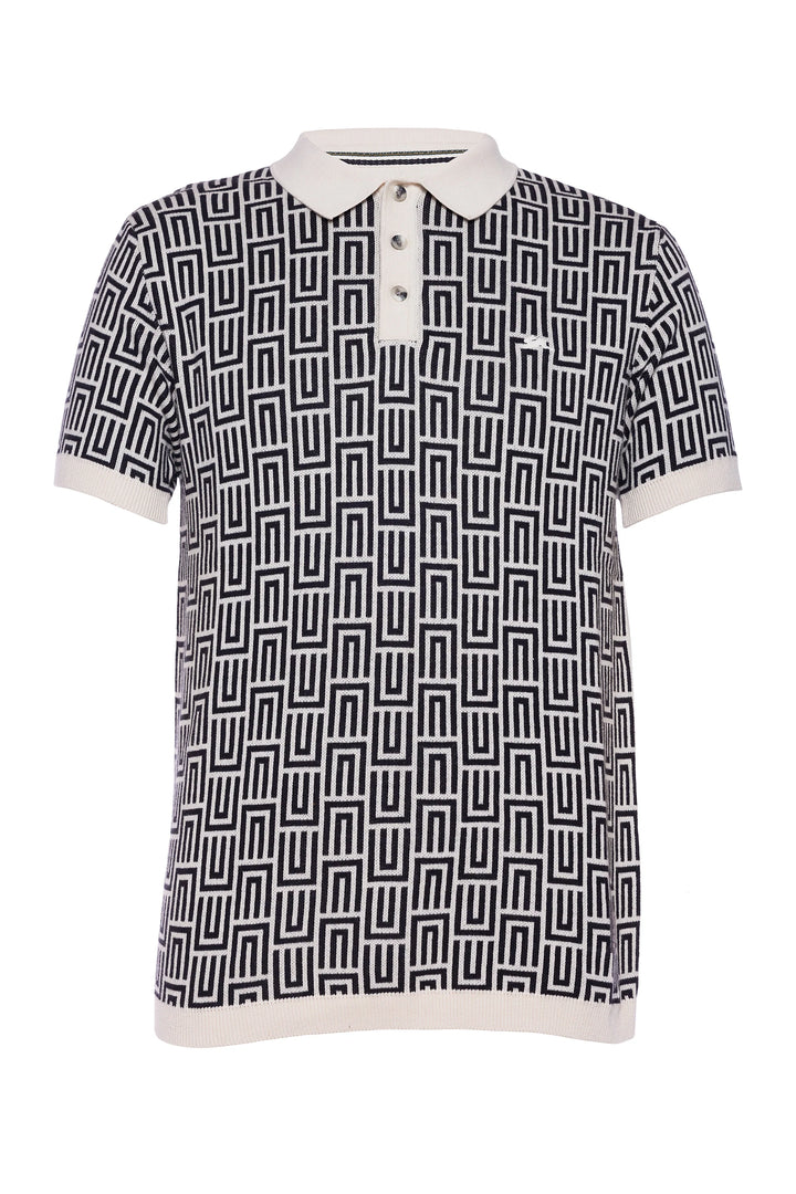 AT Bennett | Black & Cream Sweater Knit Polo