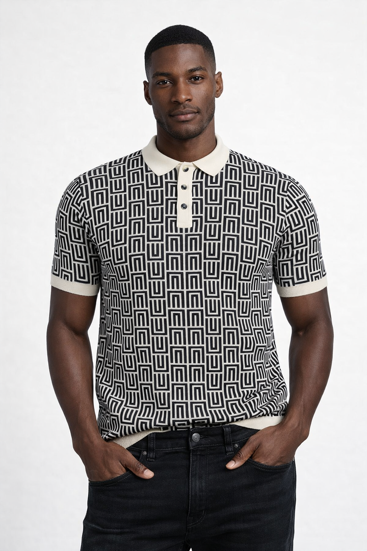 AT Bennett | Black & Cream Sweater Knit Polo