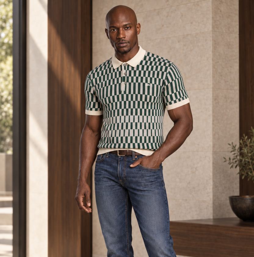 AT Santino - Forest Green and Cream (Jacquard Knit Polo)