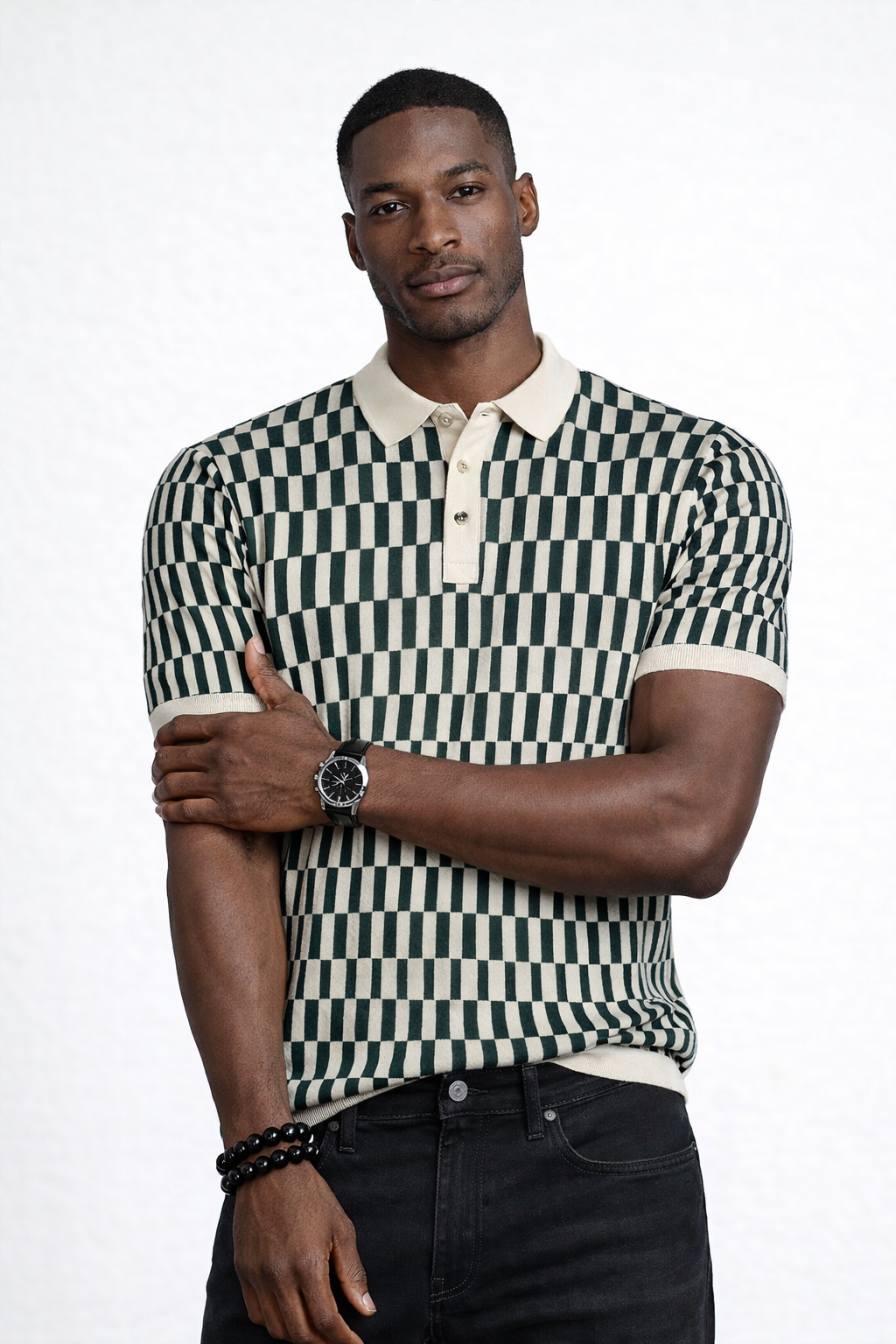 AT Santino - Forest Green and Cream (Jacquard Knit Polo)