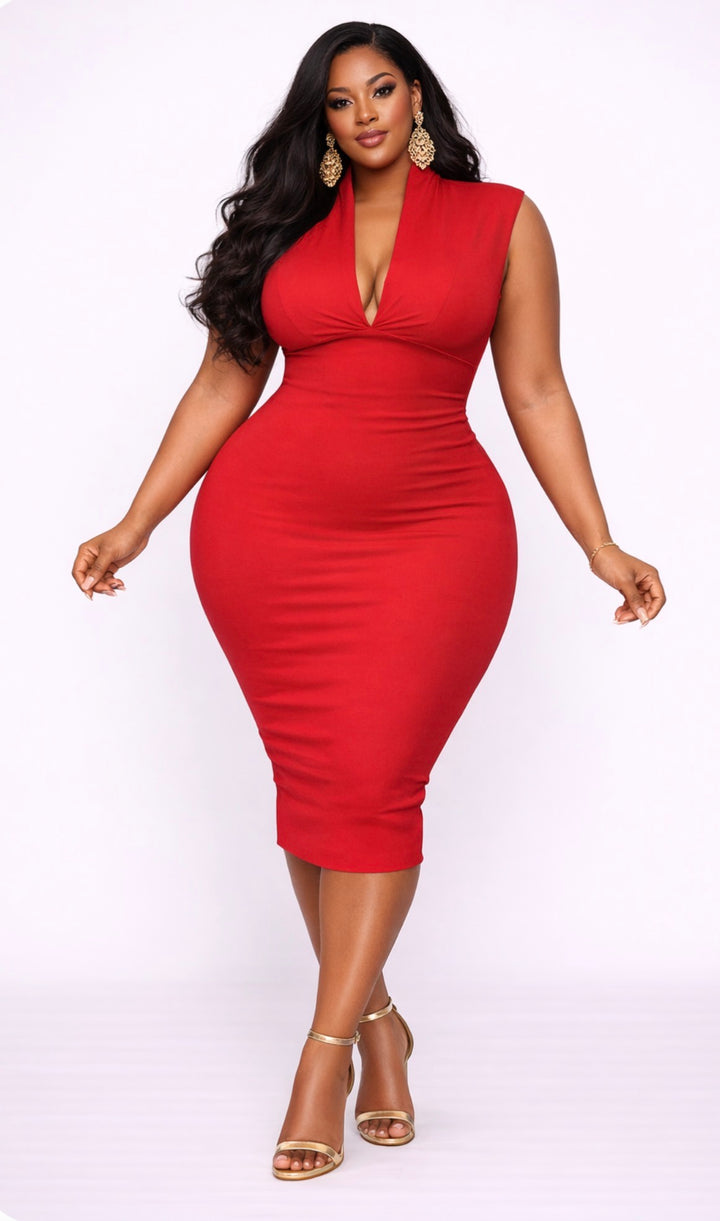 Red Is My Color Bandage Midi Dress