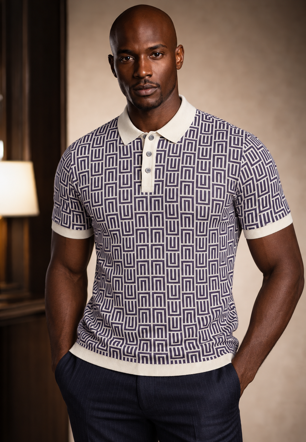 AT Bennett | Plum (Purple) & Cream Sweater Knit Polo