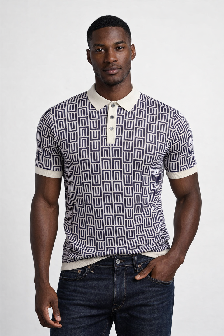 AT Bennett | Plum (Purple) & Cream Sweater Knit Polo