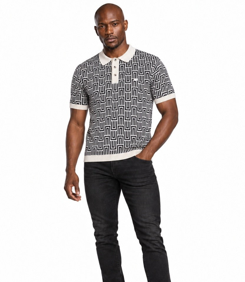 AT Bennett | Black & Cream Sweater Knit Polo